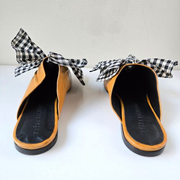 Freda Salvador NEW Ono Gingham Bow Tie Grommet Yellow Leather Mule Flats Size 7 - Picture 5 of 16